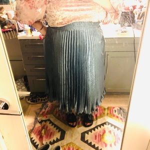 Aqua Anthropologie skirt w shiny silky fabric